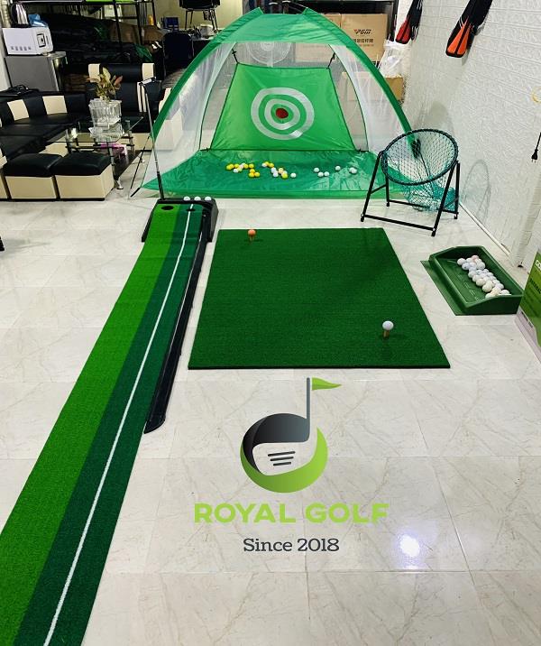 Combo Lồng Lều Lưới Tập Golf 2x1.4m + Thảm Putt Nhựa Đen + Giỏ Tập Chip+ Khay Bóng Nhựa và Thảm Swing 1.2x1.2m